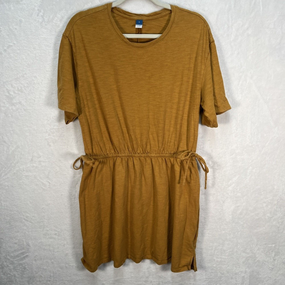 Old Navy Short Sleeve Cotton Dress Womens Large Mustard Yellow Waist Tie Fall